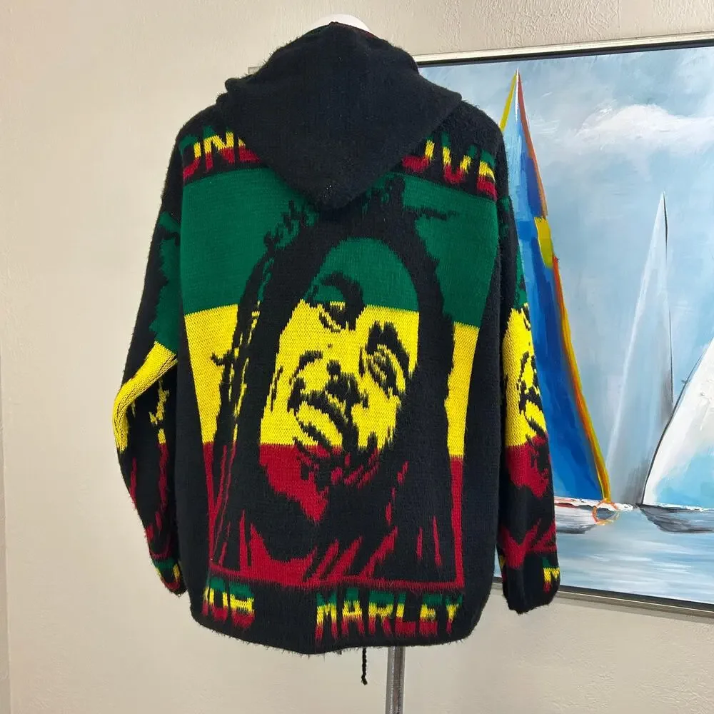 Vintage Bob Marley One Love Rasta Knit Full Zip Hoodie  Men’s Large
